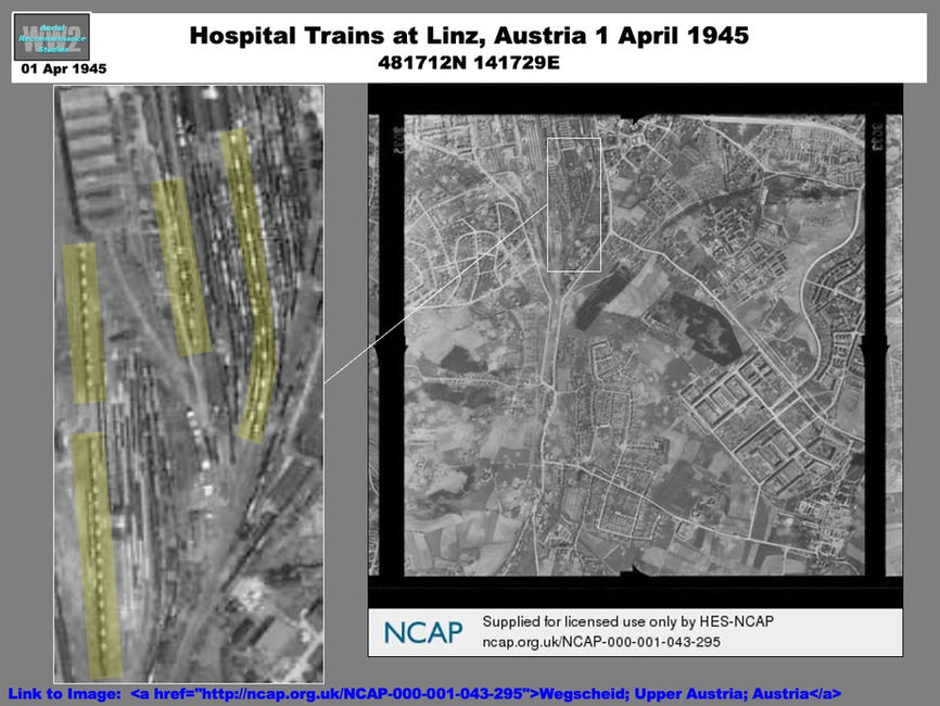 Aerial Photo of Wehrmacht  hospital train  at Linz, Austria  on 01 April 1945 