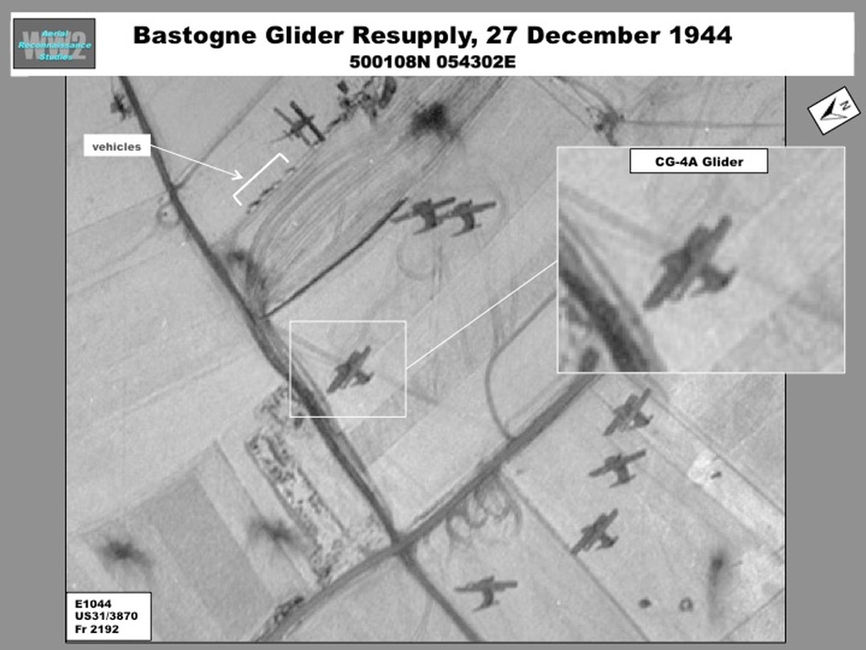  aerial photo of Bastogne Glider Resupply, 27 December 1944