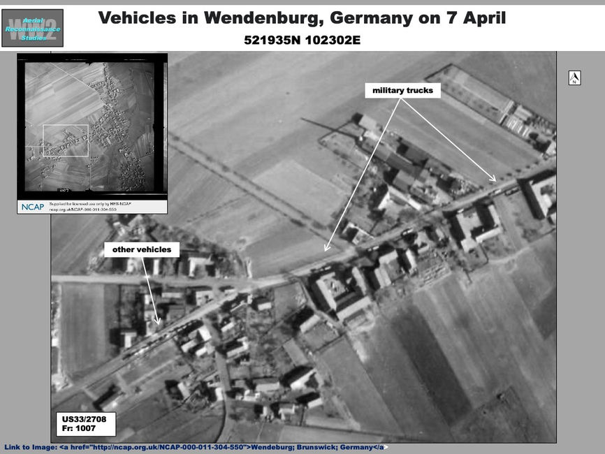 aerial photo of German Military Vehicles in Wendenburg, Germany on 7 April1945.