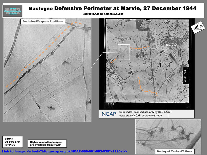 aerial photo of Bastogne Defensive Perimeter at Marvie, 27 December 1944