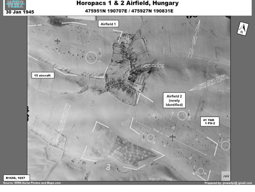 aerial photos of New Soviet Airfields  at Horopacs, Hungary, January 1945