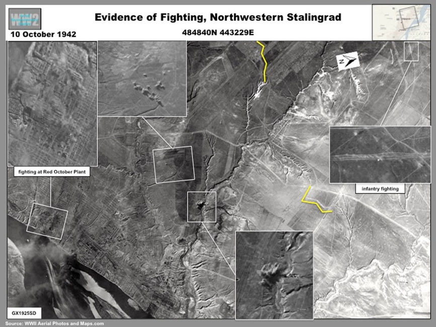 Aerial photo showing Evidence of Fighting in Stalingrad in October 1942  