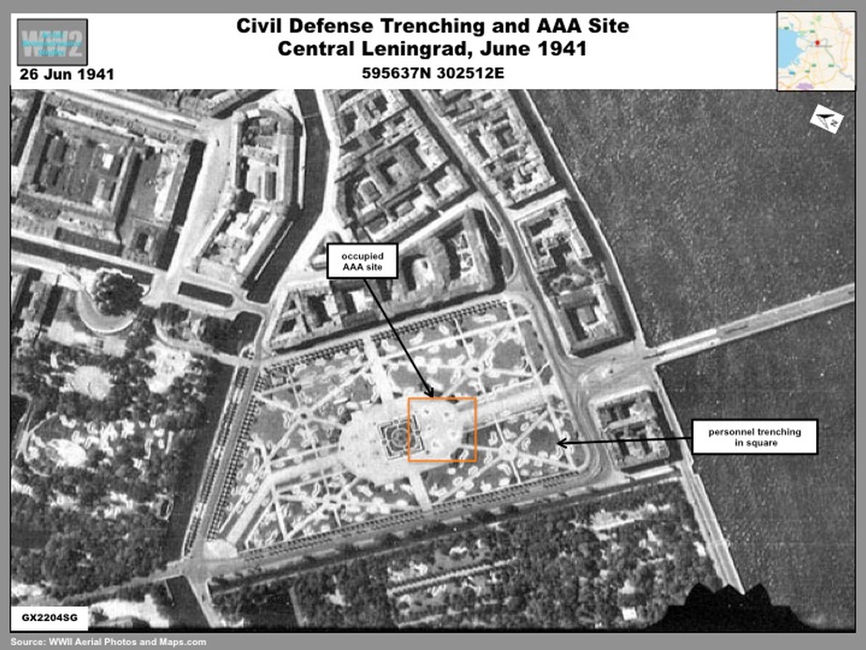 Aerial photo of Trenching and Anti-Aircraft Site in Central Leningrad, June 1941