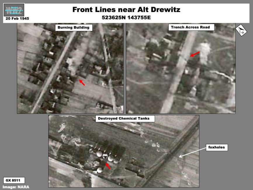 Aerial photo showing German weapons positions at Alt Drewitz on 20 February 1945