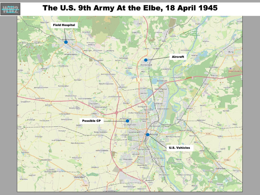 map showing 9th U.S. Army Positions   at Magdeburg on the Elbe River on 18 April 1945