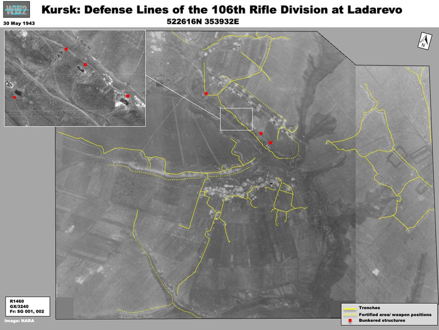 aerial photo of Kursk Defenses: Defenses of the 106th Rifle Division at Ladarevo