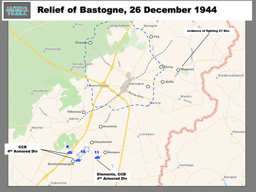 Map showing U.S Army 4th Armored Division Effort to Reach Bastogne