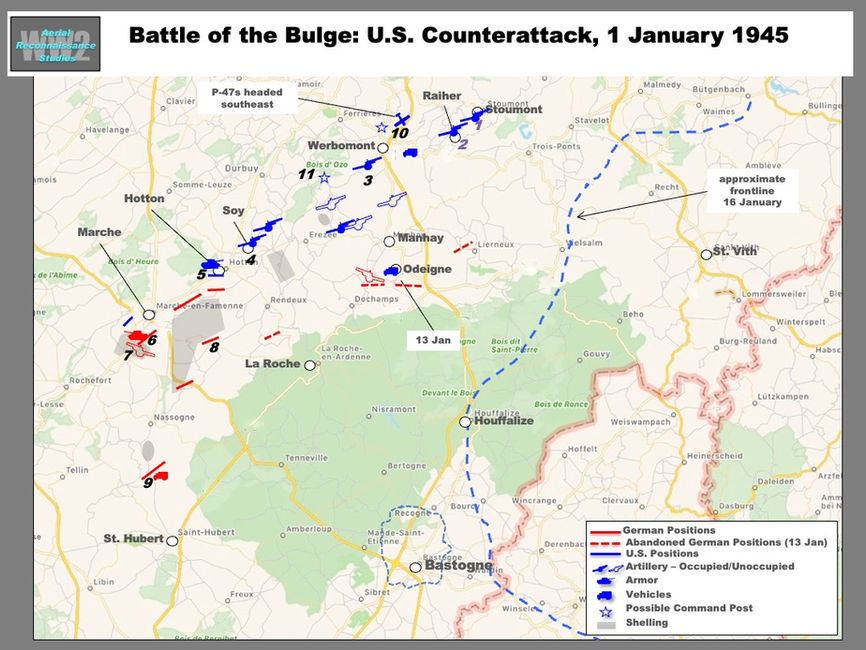 map of Battle of the Bulge, U.S. Counterattack, 1 January 1945