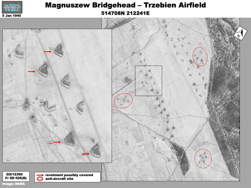 aerial photo of Soviet Trzebien airfield in the Magnuszew Bridgehead