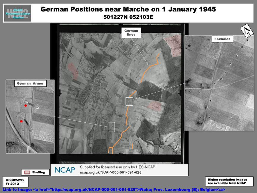 aerial photo of German Positions near Marche on 1 January 1945
