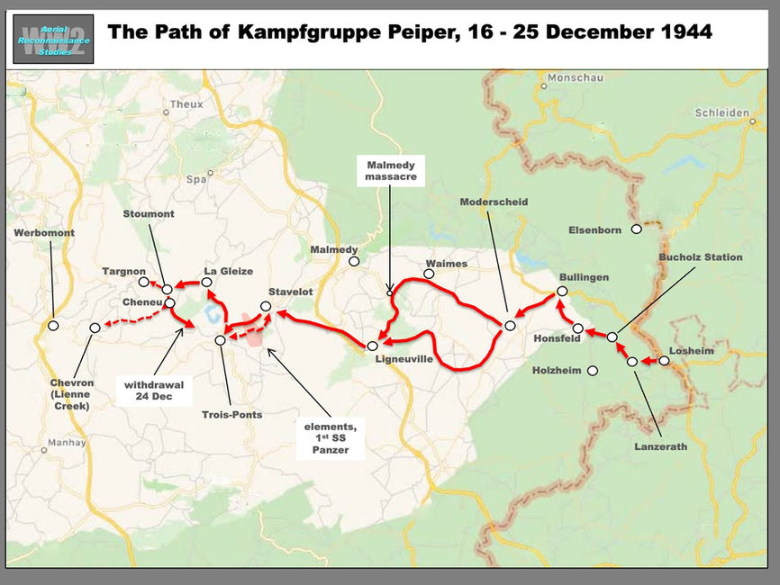 Map Showing Route Taken by Kampfgruppe Peiper  Between 16 & 25 December 1944