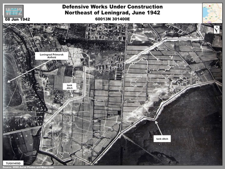 Aerial photo Anti-Tank Ditches and Other Defenses Under Construction Northeast of Leningrad,  June 1942  