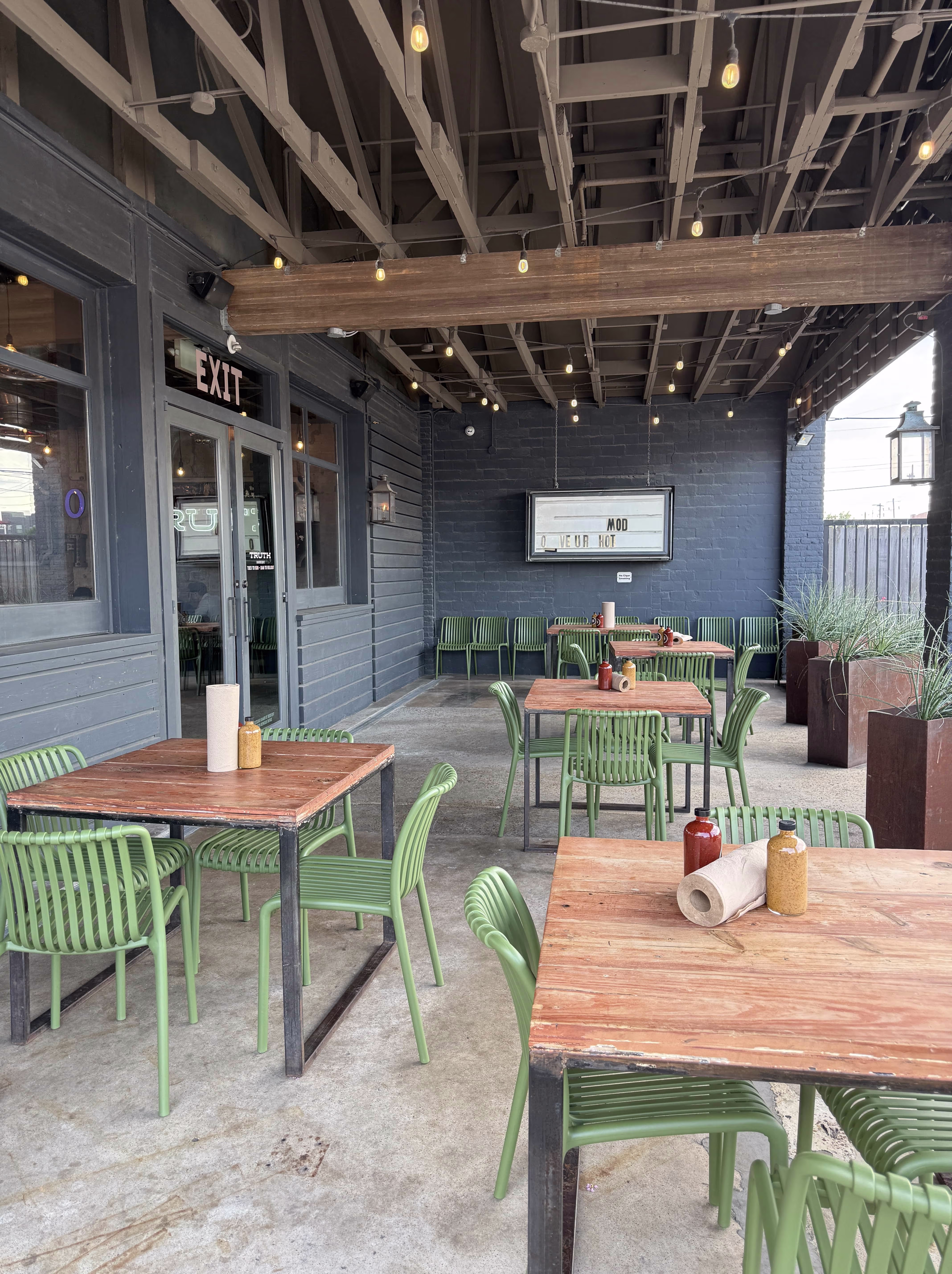 A Photo of the Back Patio for Outside Seating at Truth BBQ in Downtown Houston TX. 