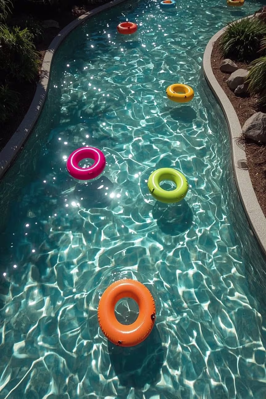 A Photo of the Empty lazy river right after close at the Pirates Bay Waterpark.
