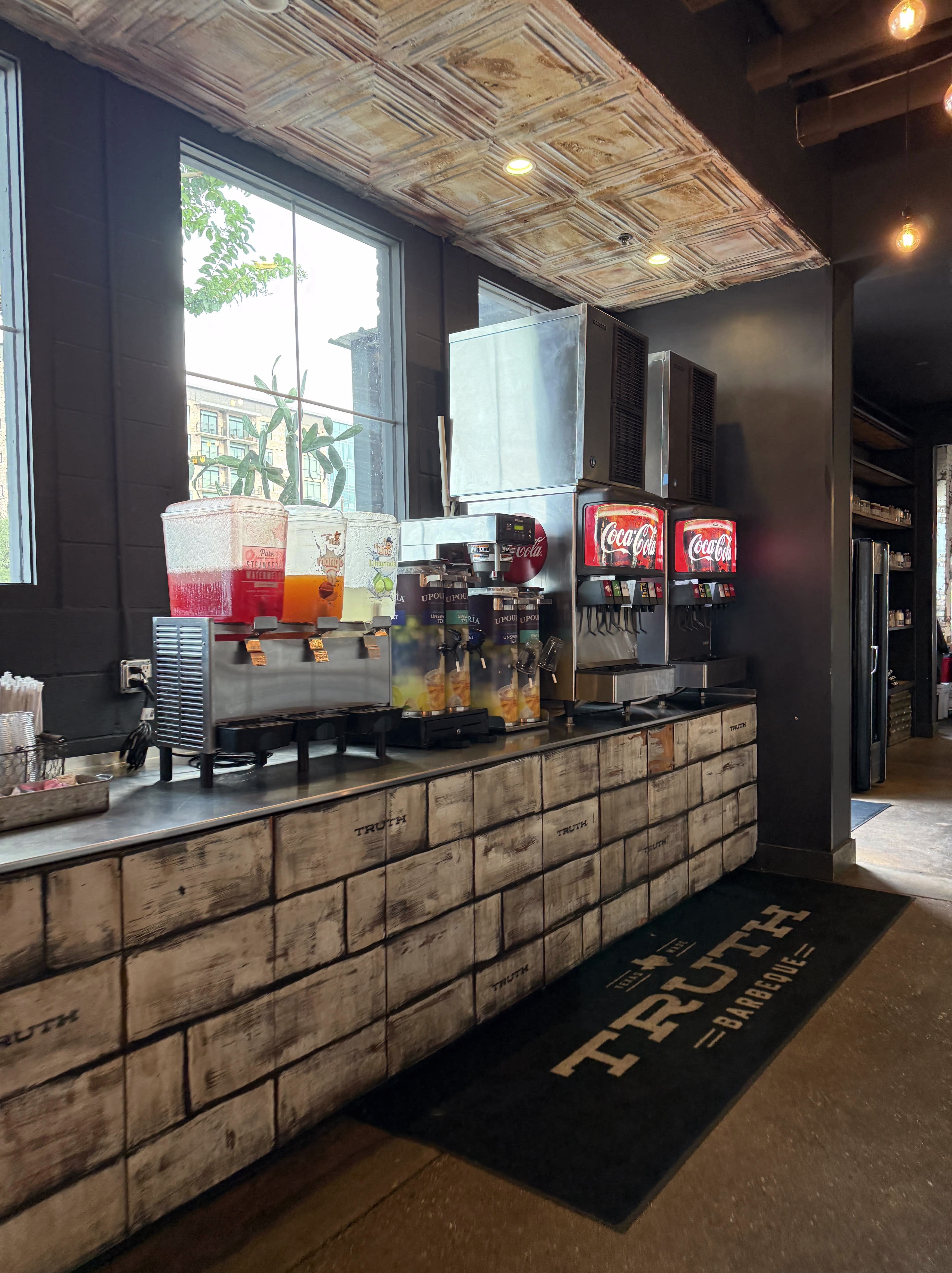 A photo of the drink station right after the entrance. 