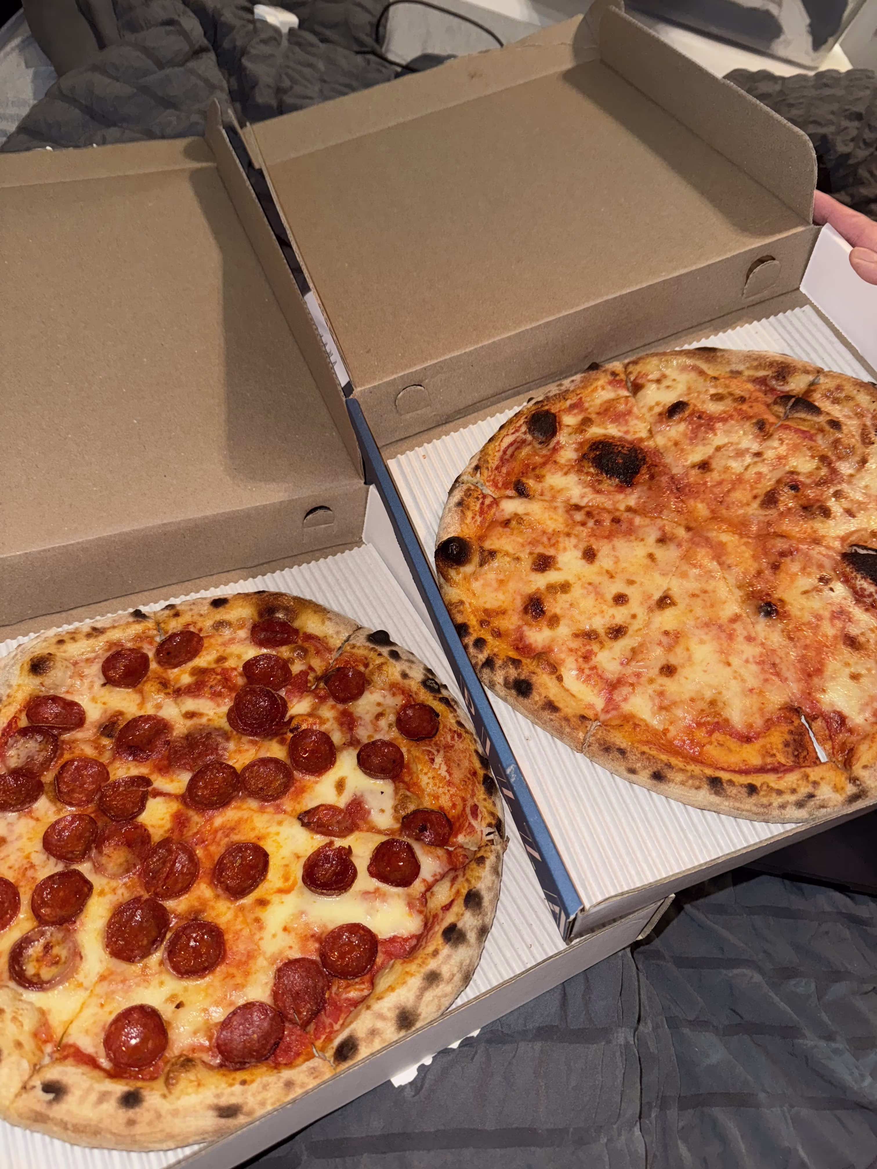 A Photo of Both Pizzas Together. 