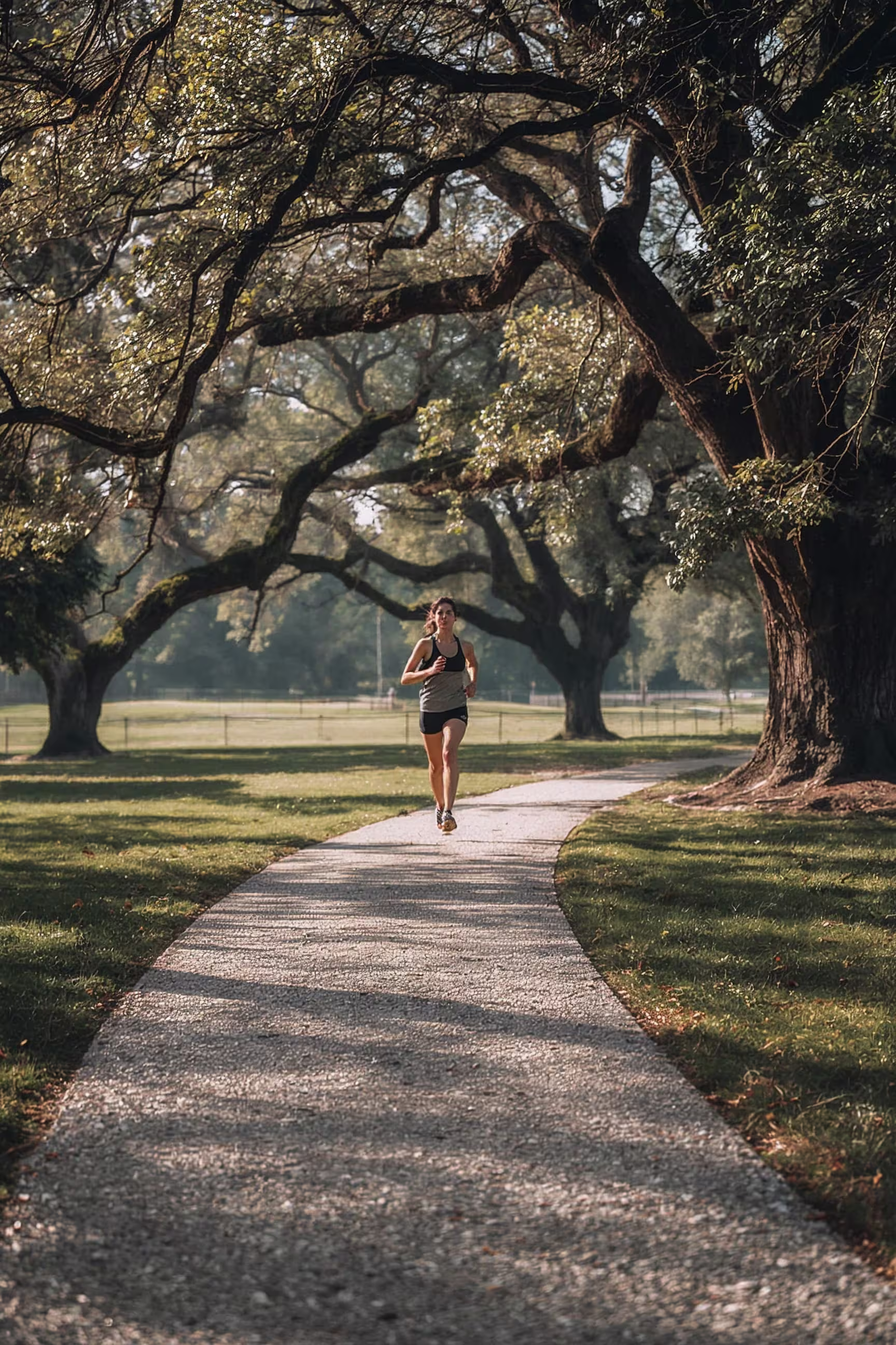 A Photo of a woman jogging at Cullinan Park in Sugar Land TX. 