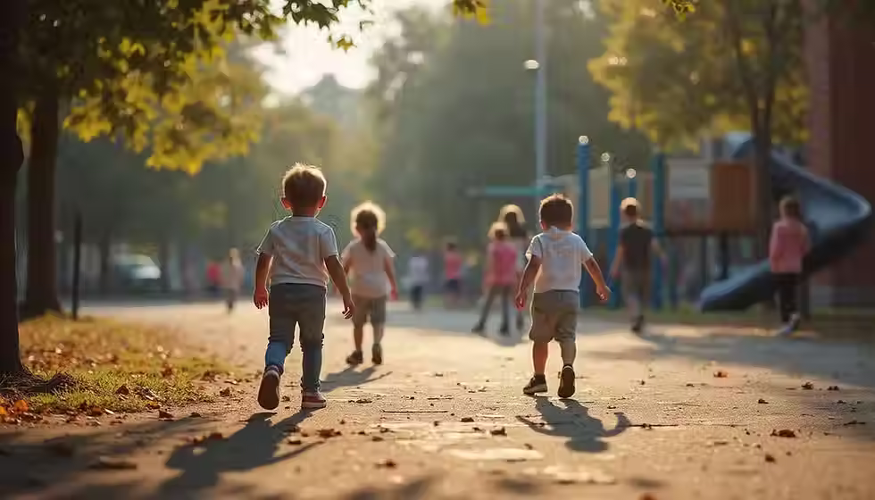 A Photo of kids playing in the nature play & exploration at Russ Pitman Park.