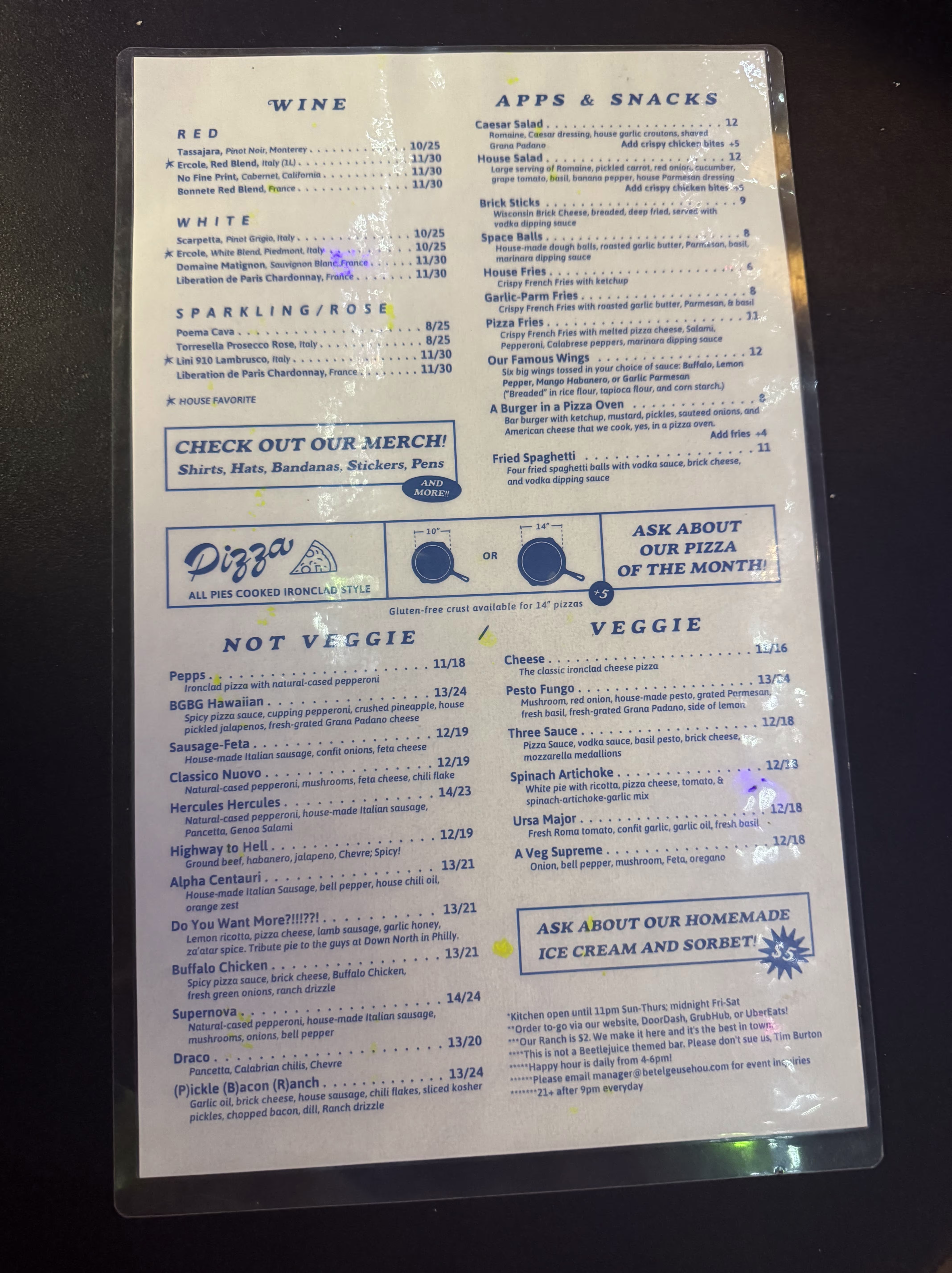 A Phot of the Back of the Menu.