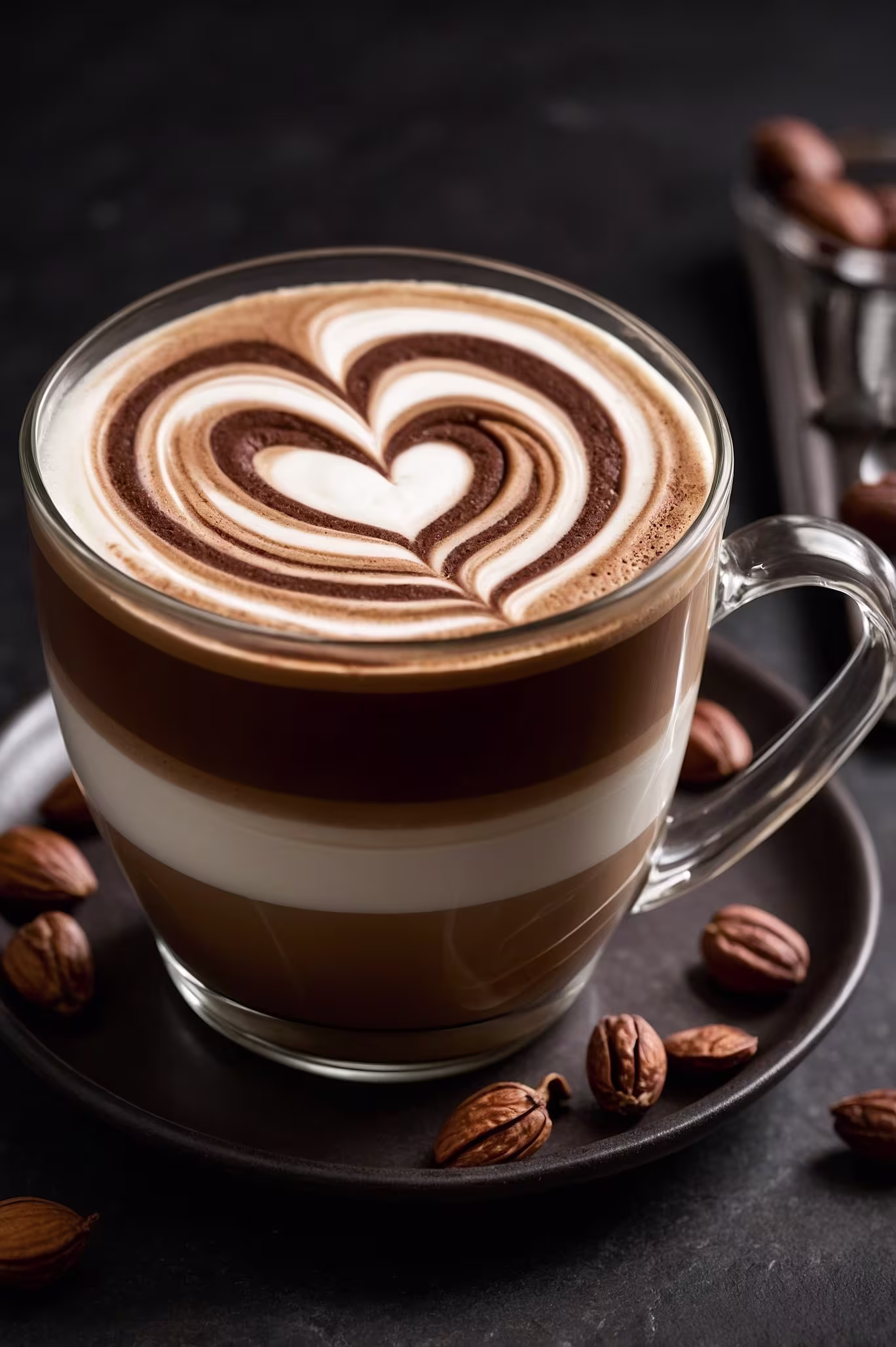 Una foto del increíble Nutella Macchiato de Coffee Fellows con un remolino de corazón.