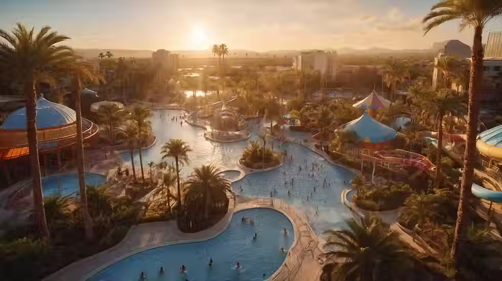 A Photo from a Birds Eye view of the Pirates Bay Waterpark, Featuring their 671-Foot Lazy River.