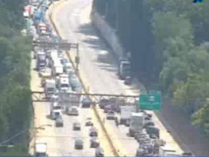 Accident between a tractor-trailer and motorcycle on I-78 East in Allentown has traffic backed up in the area