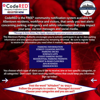 CodeRED is the Free community notification system from the City of Allentown Parking Authority