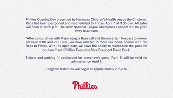 Philadelphia Phillies Opening Day has been postponed