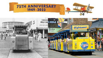 Wildwoods Boardwalk Sightseer Tram Cars rolling in to their 75th consecutive summer
