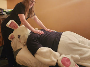 The Easter bunny receives a massage after an exhausting weekend