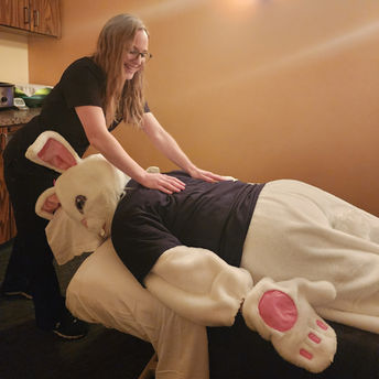 The Easter bunny receives a massage after an exhausting weekend