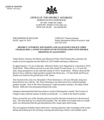 Media Release: Office of the District Attorney Lehigh County Courthouse