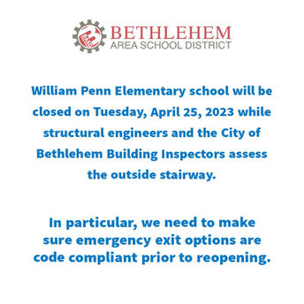 William Penn Elementary School in Bethlehem to remain closed Tuesday after wall collapse