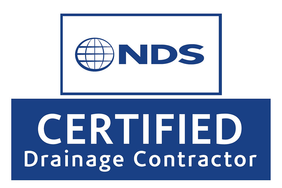 Blue logo against a white background with the text "NDS Certified Drainage Contractor."
