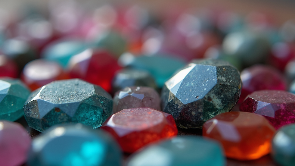 Close-up view of a beautifully arranged array of gemstones