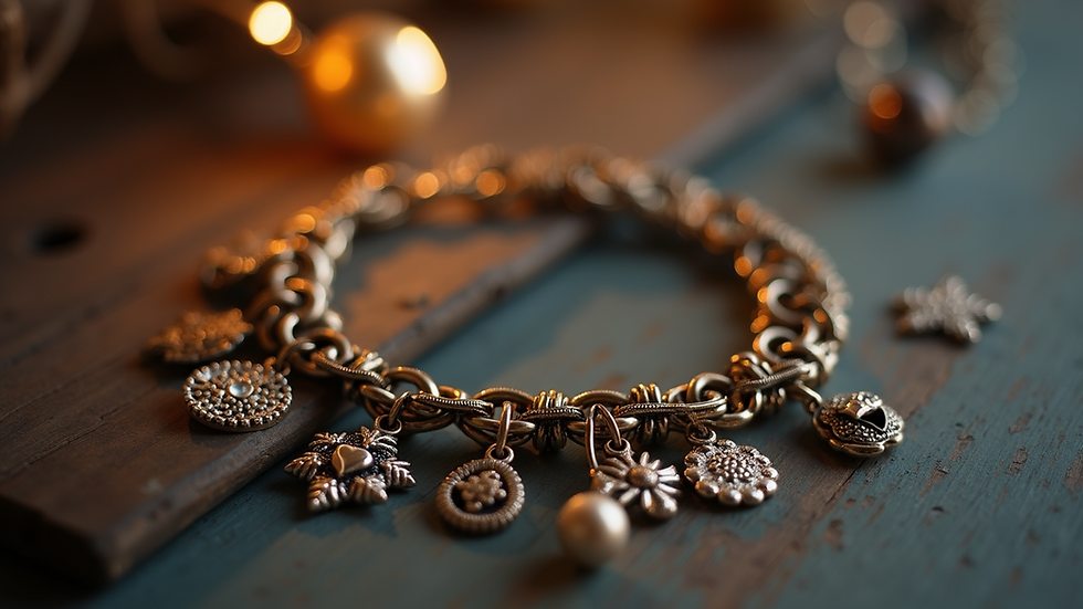 Close-up view of a delicate charm bracelet