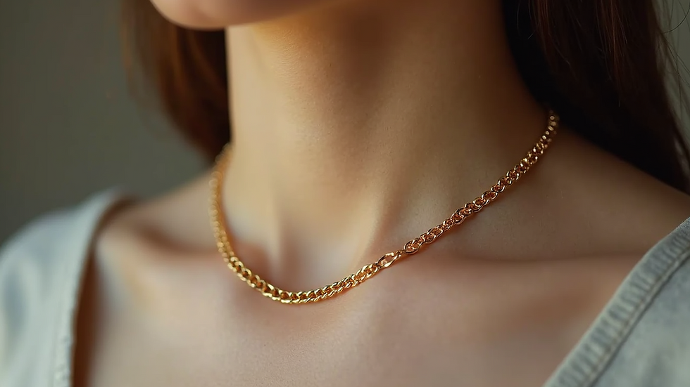 Close-up view of a delicate gold chain necklace