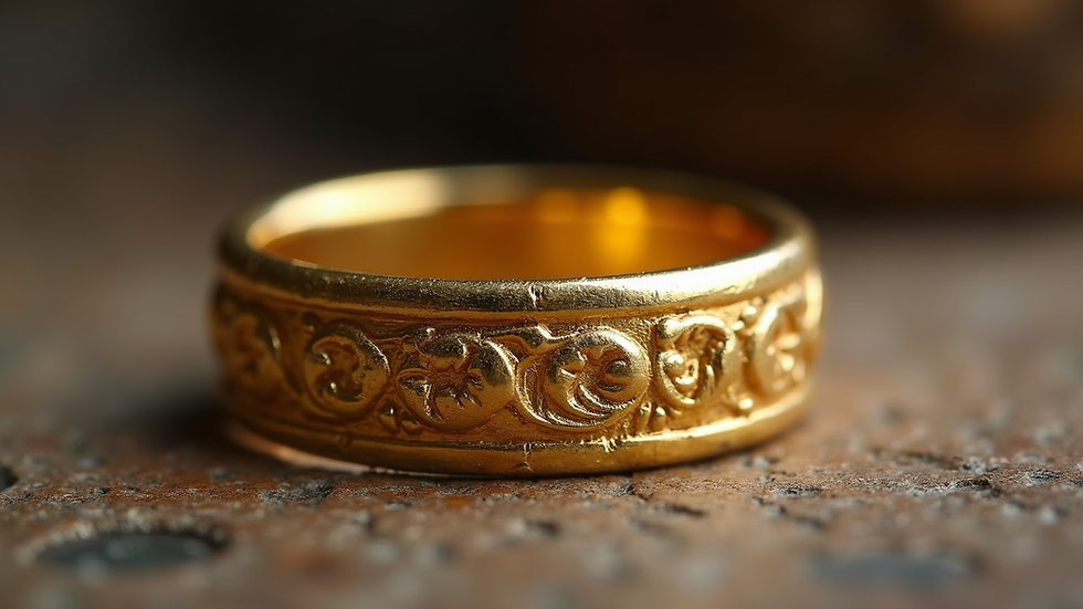Close-up view of an intricately designed Roman gold ring