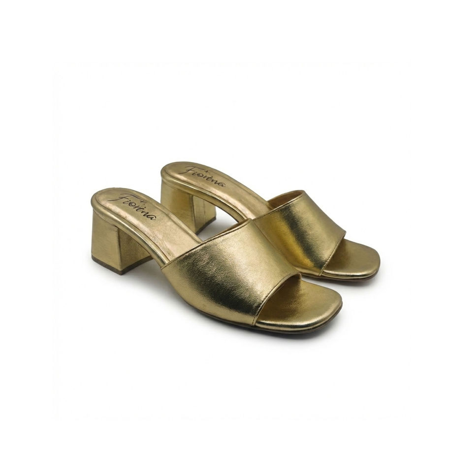 F-106 SIENNA gold mules with block heels