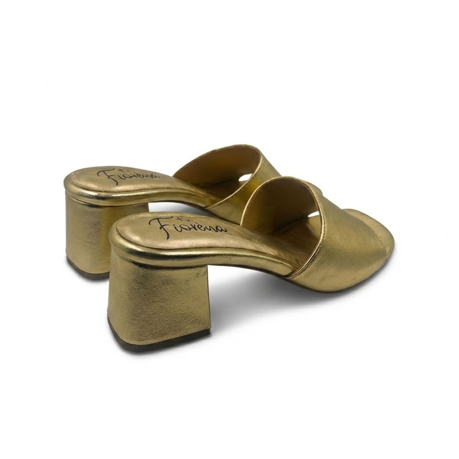 F-106 SIENNA gold open-toed mule sandals