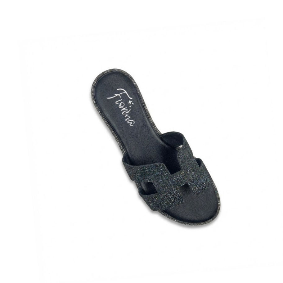 F-106 Sienna black glitter H-strap sandal