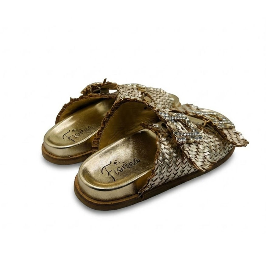 Gold textured slide sandals