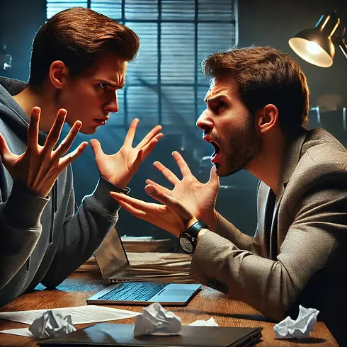 Illustratie van een opdrachtgever die enorm boos is op een freelancer die hij heeft ingehuurd.