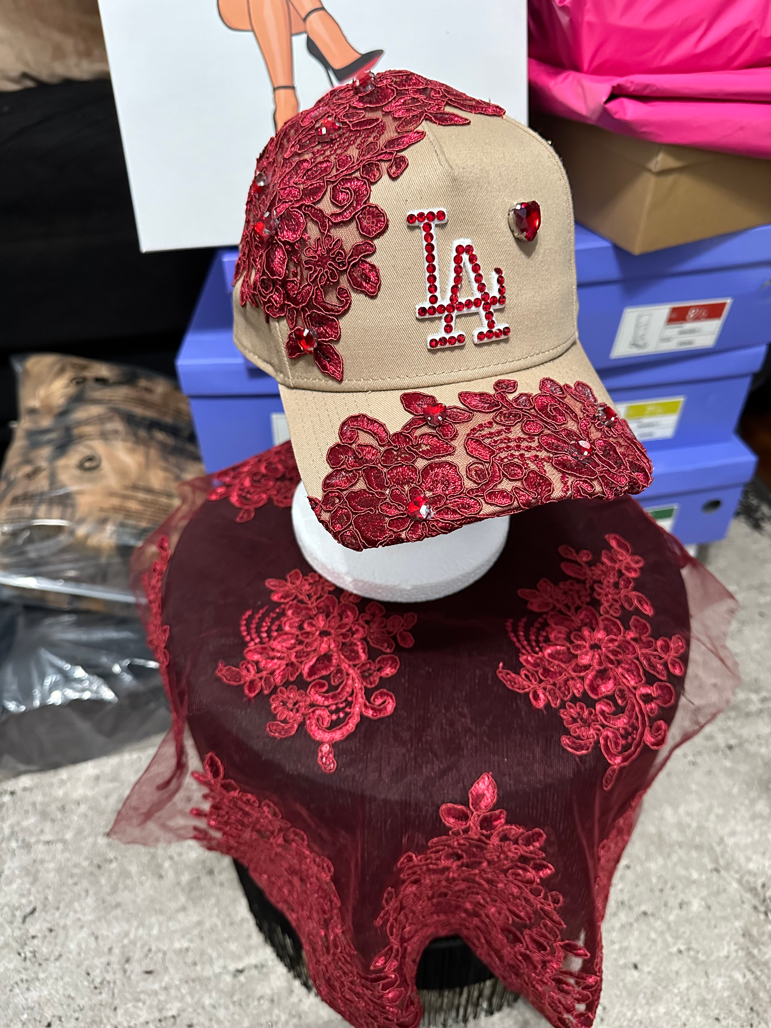 Custom Hat - Nude/Burgundy Sequins