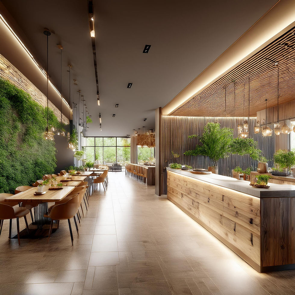 Firefly creami un immagine prospettica frontale dell'interno di un ristorante e tavola cal