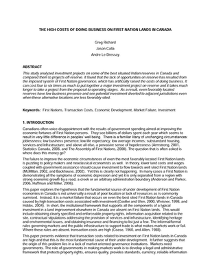 The High Costs of Doing Business on First Nation Lands in Canada (2008)