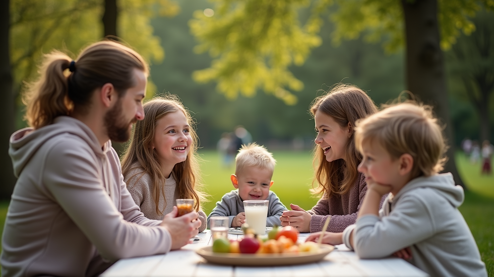 Vue d'un événement communautaire à Saint-Jean avec des familles rassemblées autour d'une table de pique-nique