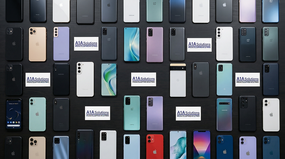 Wholesale phones laid out in a grid for a wire transfer order confirmation