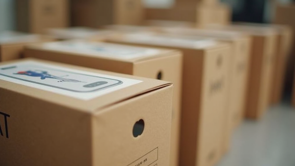 Close-up view of a stack of new smartphone boxes ready for delivery