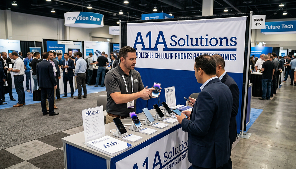 A1A Solutions reseller at electronics trade show showcasing future phone trends